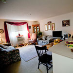 Living room of the model apartment at Oakwood Estates